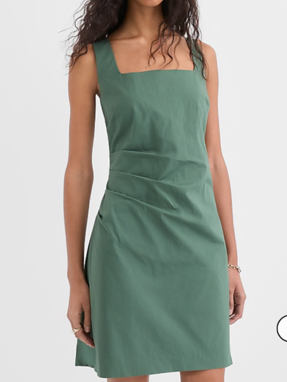 Pleated Stretch Poplin Square Neck Mini Dress
